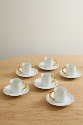 Haas Brothers Mojave Set Of Six Gold-plated Porcelain Espresso Cups And Saucers - White