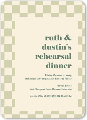 Rehearsal Dinner Invitations: Checkerboard Chapel Rehearsal Dinner Invitation, Green, 5X7, Matte, Signature Smooth Cardstock, Rounded