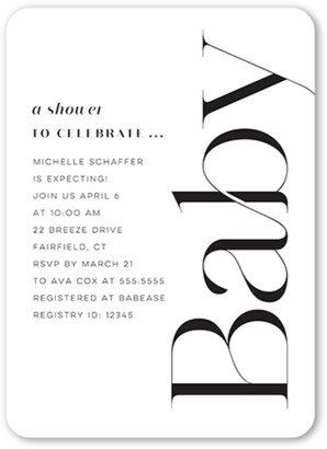 Baby Shower Invitations: Classic Deco Baby Shower Invitation, White, 5X7, Matte, Signature Smooth Cardstock, Rounded