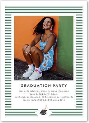 Graduation Invitations: Striped Border Graduation Invitation, Green, 5X7, Matte, Signature Smooth Cardstock, Square