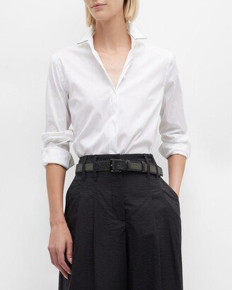 Monili Trimmed Collar Button-Up Poplin Shirt