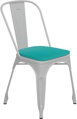 Emma+oliver Perth Metal Stacking Dining Chairs With Poly Resin Seats For Indoor/Outdoor Use - White/mint green