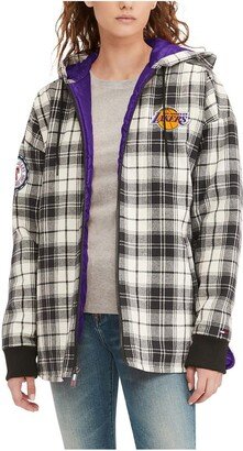 Women's Black, Cream Los Angeles Lakers Molly Flannel Full-Zip Hoodie - Black, Cream