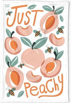 Summer Peach Tea Towel - Just Peachy By Heatherdutton Honeybees Typography Garden Orchard Linen Cotton Canvas Spoonflower