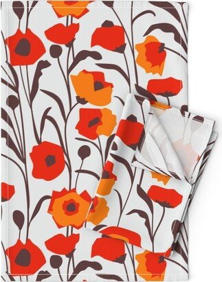 Poppies Tea Towels | Set Of 2 - Retro By Nathalie Robbins Flowers Floral Summer Red Linen Cotton Spoonflower