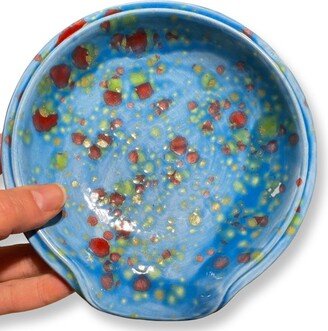 Confetti Colors Monet's Speckled Pond - Round Stoneware Ceramic Spoon Rest Hand Painted Pottery