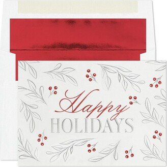 Masterpiece Studios Holiday Collection Premium Cards 15 Cards/Foil-Lined Envelopes, Silver & Red Holiday, 5.6