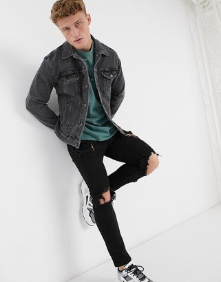 denim trucker jacket in washed black