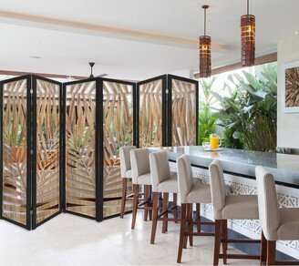 3 Panel Room Divider with Tropical Leaf Design - 48