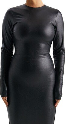 Long Sleeve Faux Leather Bodysuit