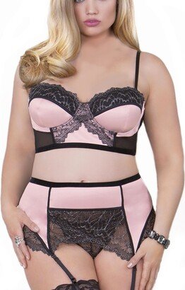 Women's Plus Size Bustier, Garter & Panty 3pc Lingerie Set