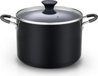 Professional 8-qt Nonstick Deep Cooking Pot Canning Cookware Stockpot with Glass Lid, Black