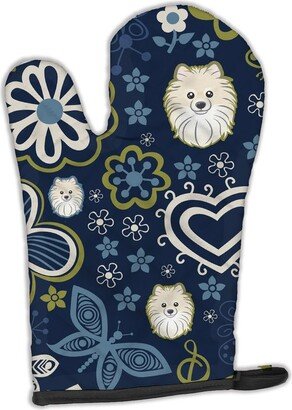 Blue Flowers Pomeranian Oven Mitt