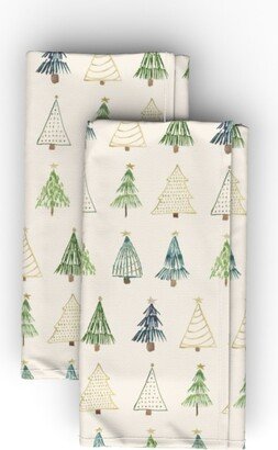 Cloth Napkins: Boho Christmas Trees - Beige Cloth Napkin, Longleaf Sateen Grand, Beige