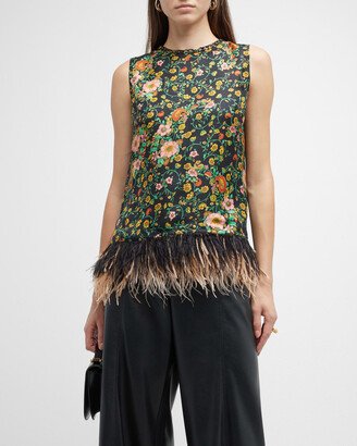 Kennedy Floral-Print Feather-Trim Blouse