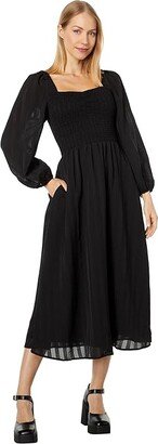 Emine - Long Sleeve Ruched Lucie Midi - Seersucker Stripe (True Black) Women's Clothing