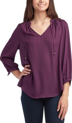 Juniors' Tie-Neck 3/4-Sleeve Peasant Top