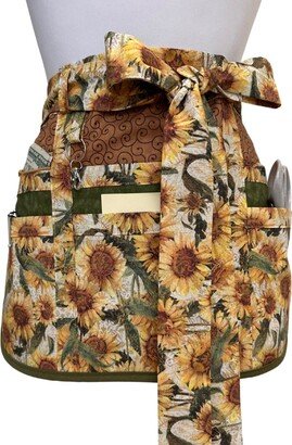 Sunflower Teacher Vendor Apron With Pockets & Zipper, Waitress Apron, Server Money Crafter Gardening