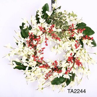 Winter Wreath, Thanksgiving Christmas White Forsythia Berry Wreath