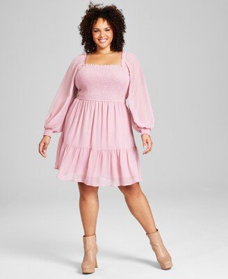 And Now This Plus Size Square-Neck Long-Sleeve Dress