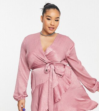 First Distraction Plus First Distraction the label Plus satin mini wrap dress in dusky pink