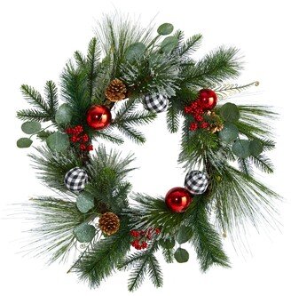 Berry and Pinecone Artificial Christmas Wreath with Ornaments, 24