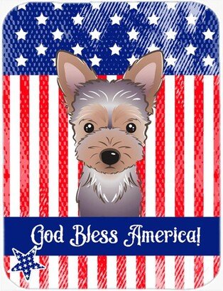 BB2162LCB God Bless American Flag With Yorkie Puppy Glass Cutting Board