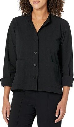 Mandarin Collar Jacket (Black) Women's Clothing