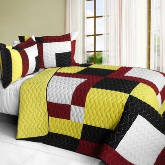 Dawn and Sunset Brand New Vermicelli-Quilted Patchwork Quilt Set Full/Queen