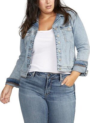 Plus Size Fitted Denim Jacket WJ0003EKC261 (Indigo) Women's Clothing