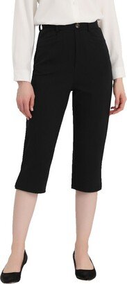 Allegra K Women' Caual High-Waited Cropped Slim Split Capri Work Pant Black XL