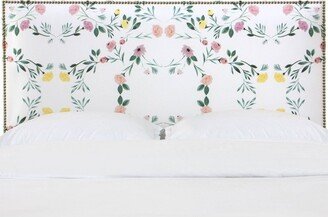 Queen Arcadia Nail Button Botanical Printed Headboard Floral Blush/White