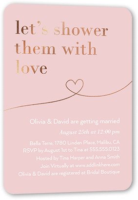 Bridal Shower Invitations: Shower With Love Bridal Shower Invitation, Pink, Rose Gold Foil, 5X7, Matte, Signature Smooth Cardstock, Rounded