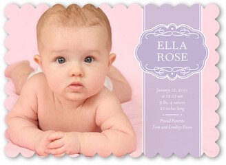 Baby Girl Birth Announcements: Lavender Ribbon Birth Announcement, Purple, Pearl Shimmer Cardstock, Scallop