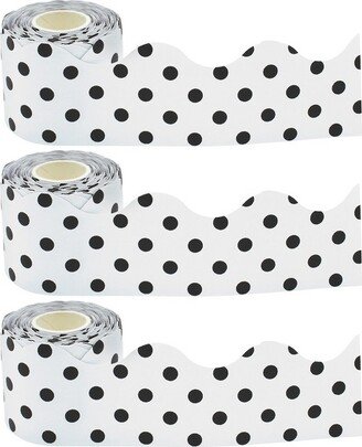 Teacher Created Resources Scalloped Rolled Border Trim 2-3/16 x 50' Black/White Polka Dots 3/Pack