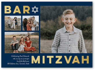 Bar/Bat Mitzvah Invitations: Big Block Gallery Bar Mitzvah Invitation, Blue, 5X7, Signature Smooth Cardstock, Square