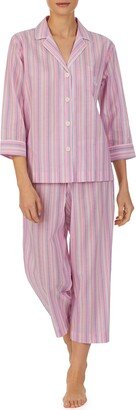 Stripe Three-Quarter Sleeve Cotton Blend Pajamas