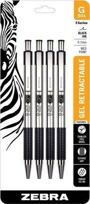 Zebra 4ct Gel Pens 0.7mm G-301 Stainless Steel Black