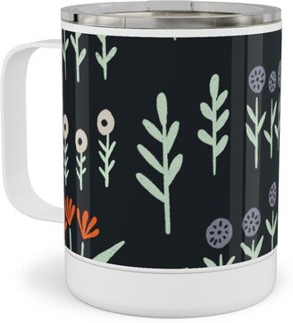 Travel Mugs: Delicate Floral - Orange And White Stainless Steel Mug, 10Oz, Black