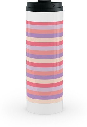 Travel Mugs: Lavender And Pink Stripe Stainless Mug, White, 16Oz, Multicolor