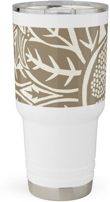 Travel Mugs: Pomegranate Block Print - Neutral Travel Tumbler, 30Oz, Brown