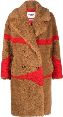 Graphic-Pattern Double-Breasted Teddy Coat