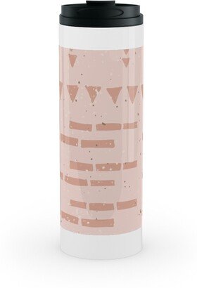 Travel Mugs: Boho Tribal Dashed Geometric - Pink Stainless Mug, White, 16Oz, Pink