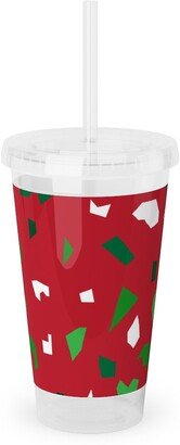 Travel Mugs: Christmas Terrazzo Acrylic Tumbler With Straw, 16Oz, Red