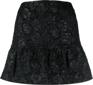 Floral-Jacquard Peplum Miniskirt