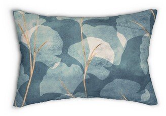 Boho Chic Throw Lumbar Pillow, Blue Beige Ivory, Ginko Leaves, Floral Botanical Watercolor, Apartment, Home Office Decor, Couch Accent