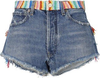 Over The Rainbow Fringed Edge Denim Shorts