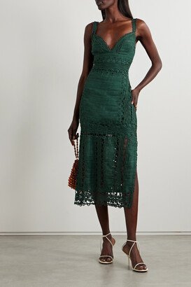 Shivani Lace-paneled Cotton And Silk-blend Khadi Midi Dress - Green