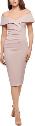 Petites Womens Off-The-Shoulder Knee Sheath Dress