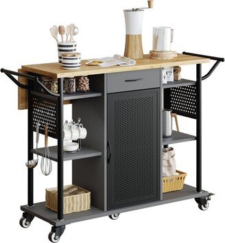 Bestier Rolling Kitchen Utility Cart with Collapsible Surface Extender, Grey - 77.71